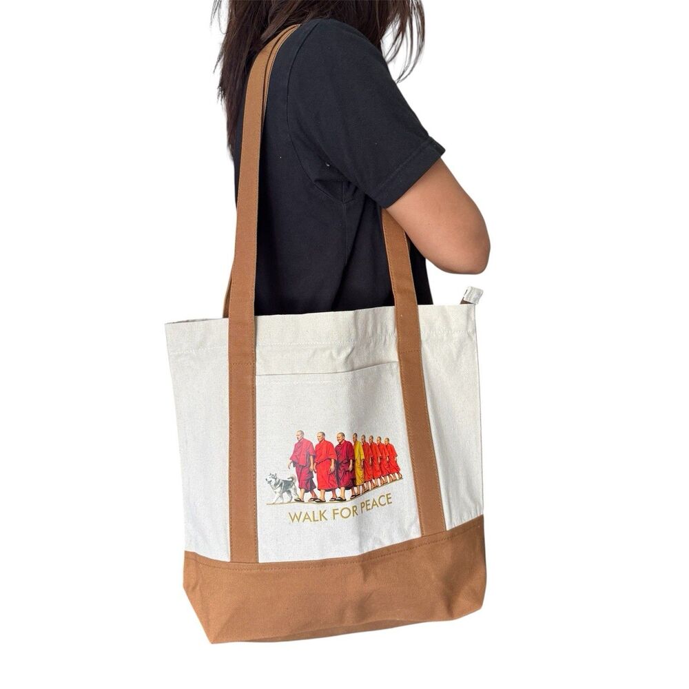 Walk For Peace Canvas Tote Bag Buddhist Monk Art Unisex NWOT